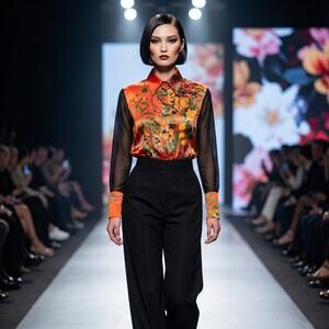 Vintage JPG Jean Paul Gaultier Classique Bodysuit Mesh Sleeve Citrus Print 8